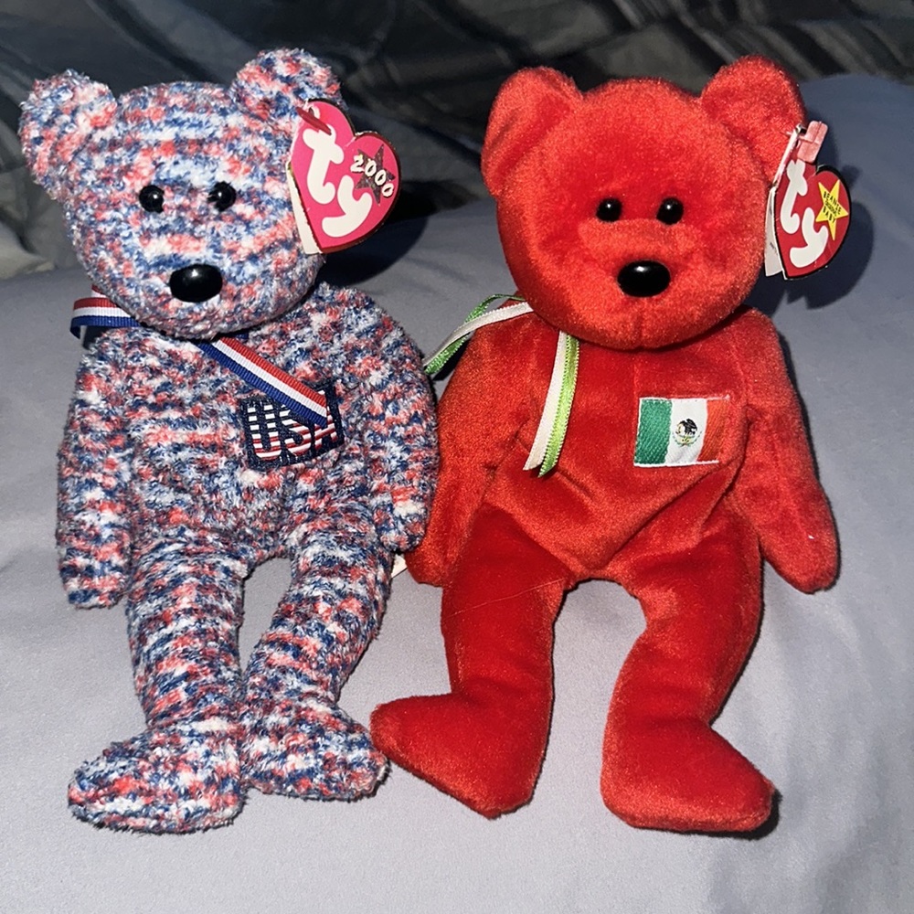 EXTREMELY RARE OSITO MEXICAN BEANIE BABIES BEAR & 2000 USA BEANIE BABY Tush Tags